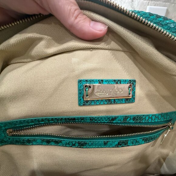 Jimmy Choo SUPER RARE EUC w/COA Justine Satchel Green Python Snakeskin - Picture 6 of 10